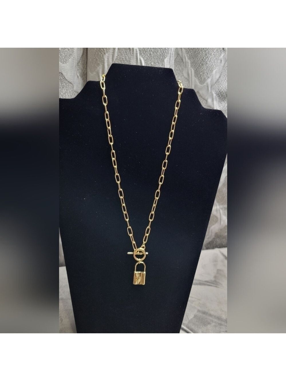 Gold Plated Paperclip Chain Necklace | Padlock Pendant Statement Necklace